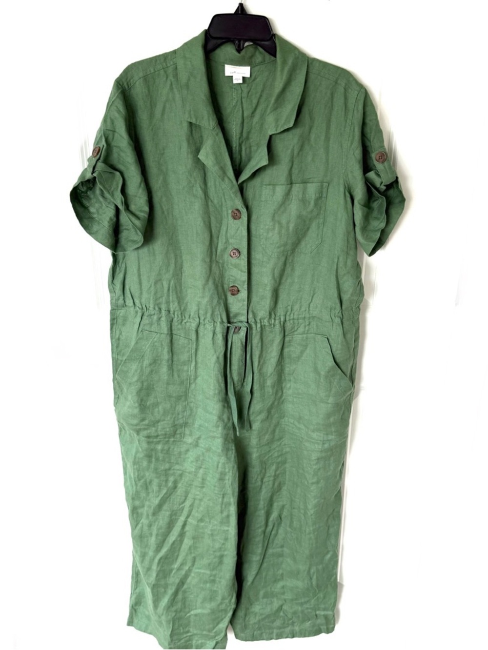 J. Jill Love Linen Utility Cinched Jumpsuit Sage Green Size Extra Large